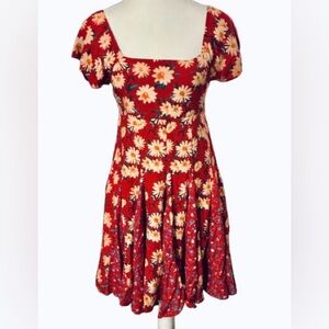 NWT Easel Floral Red Dress Aline New Patchwork Boho Small Vintage Style Blue